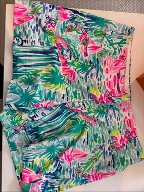 Lilly Pulitzer Tropical Print High-Waist Shorts in Bright Multi
